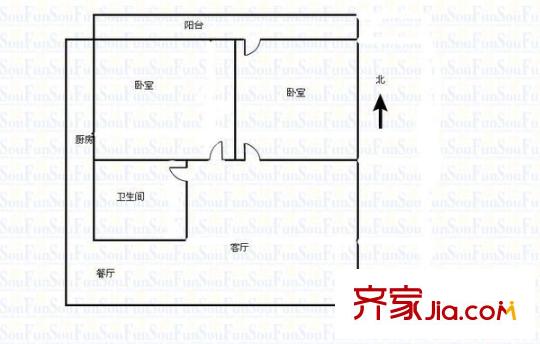 香榭舍公寓 2室 戶(hù)型圖