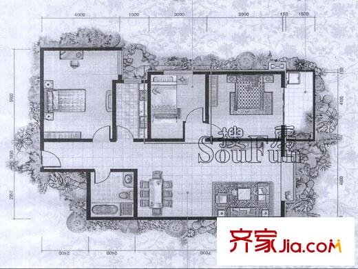 圣湖萬年花城戶型圖戶型2  3室2廳1衛(wèi)1廚