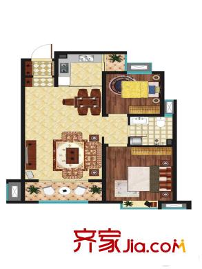 藍(lán)海國際B戶型圖 2室2廳1衛(wèi)1廚