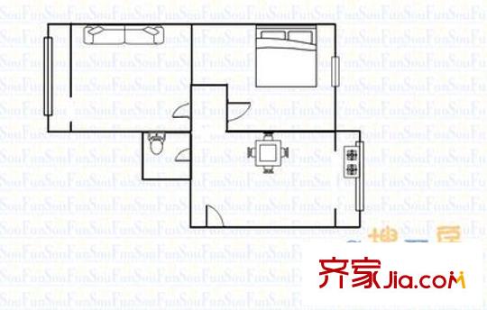 中鐵三局集團濱河小區(qū) 1室 戶型圖