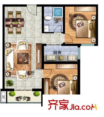 萬水瀾庭戶型圖i戶型 2室2廳1衛(wèi)1廚
