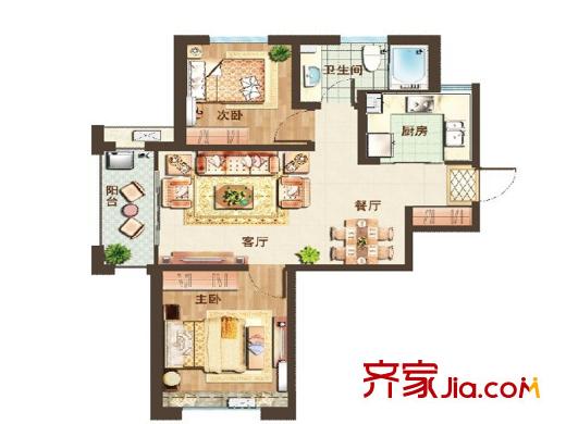 海信鳳凰金岸陽光里陽光里1、2、3、4、5、6號(hào)樓C2戶型 2室2廳1衛(wèi)1廚