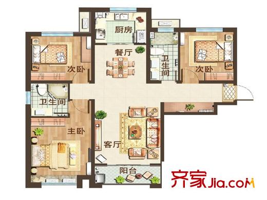 海信鳳凰金岸陽光里陽光里1、2、3、4、5、6號(hào)樓A2戶型 3室2廳2衛(wèi)1廚