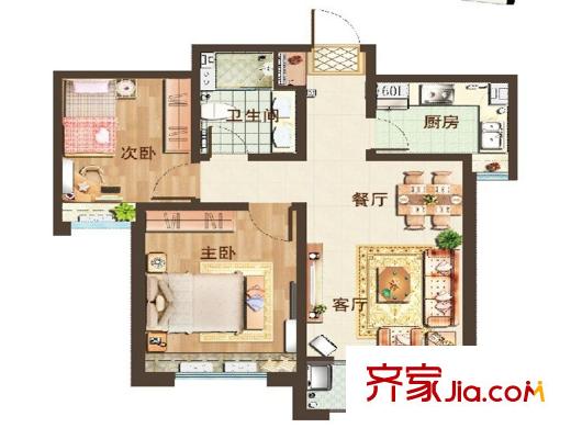 海信鳳凰金岸陽光里陽光里1、2、3、4、5、6號(hào)樓B4戶型 2室2廳1衛(wèi)1廚