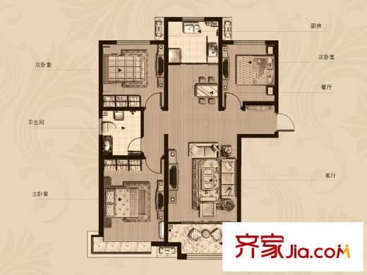 海信鳳凰金岸陽光里1-4號樓A戶型 3室2廳1衛(wèi)1廚