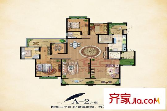 康大山語海1-8#標(biāo)準(zhǔn)層A2戶型 4室3廳2衛(wèi)1廚