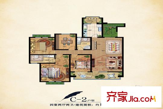 康大山語海1-8#標(biāo)準(zhǔn)層C2戶型 4室2廳2衛(wèi)1廚