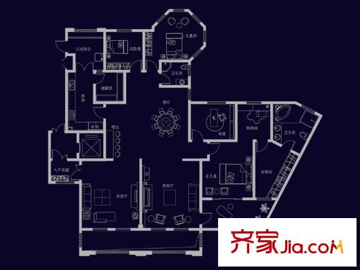 康大山語(yǔ)海1#、2#標(biāo)準(zhǔn)層B-2戶型圖 4室3廳2衛(wèi)1廚