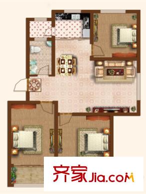 天一錦城高層10#、11#標(biāo)準(zhǔn)層B戶型 3室2廳1衛(wèi)