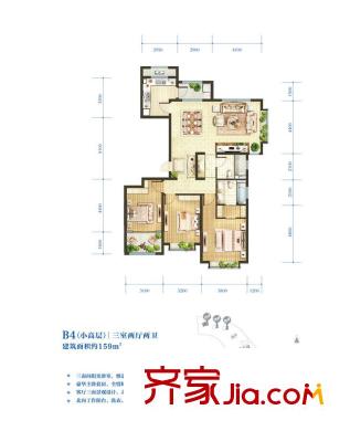 青島海信依云小鎮(zhèn)19# 20# 21# B4戶(hù)型 3室2廳2衛(wèi)1廚