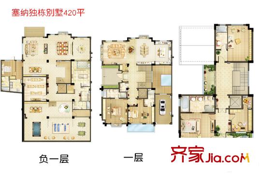 青島海信依云小鎮(zhèn)塞納獨(dú)棟別墅420平方米 7室5廳8衛(wèi)1廚
