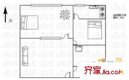 悅心苑高層綜合樓（寶成公寓） 1室 戶型圖