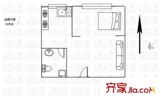 悅心苑高層綜合樓（寶成公寓） 1室 戶型圖