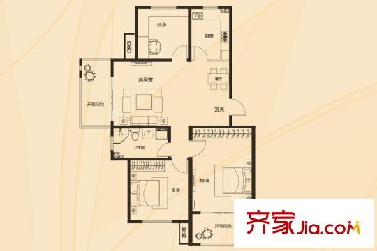 銀盛泰星河城四期洋房6#-15#3層-4層E/F戶型 3室2廳1衛(wèi)1廚