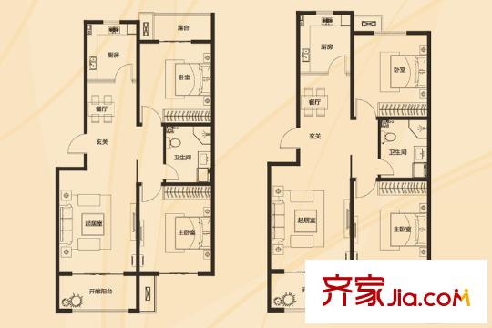 銀盛泰星河城四期洋房6#-15#D戶型 2室2廳1衛(wèi)1廚