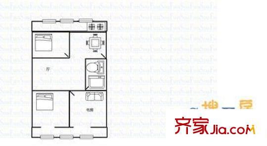 晉劇院宿舍 2室 戶型圖