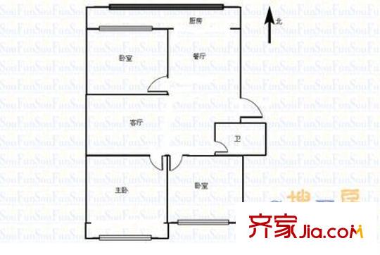 晉劇院宿舍 2室 戶型圖