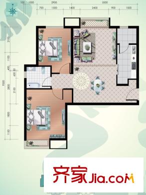 郡宇萬象城戶型圖10-A 2室2廳1衛(wèi)1廚