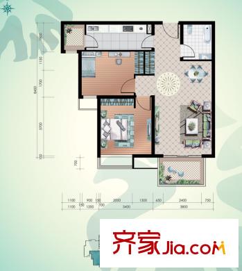郡宇萬象城戶型圖10-B 2室2廳1衛(wèi)1廚