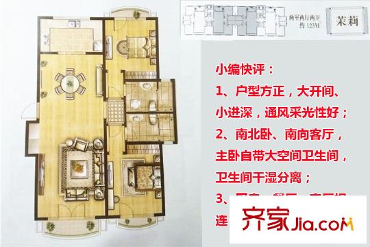 魯信和璧花園標準層中間戶A2戶型 2室2廳2衛(wèi)1廚
