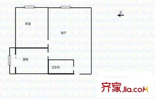 雙塔北路鐵路宿舍 1室 戶型圖