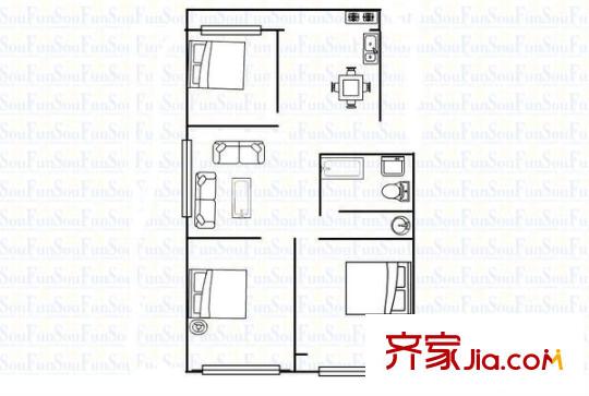 雙塔北路鐵路宿舍 3室 戶型圖