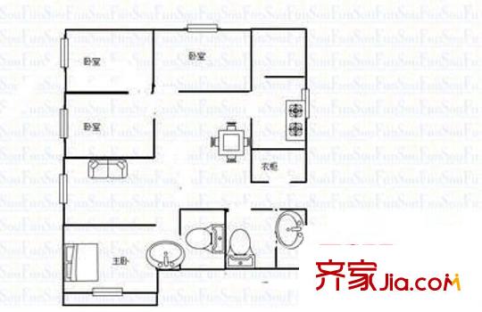 晉瑞苑3室 戶型圖