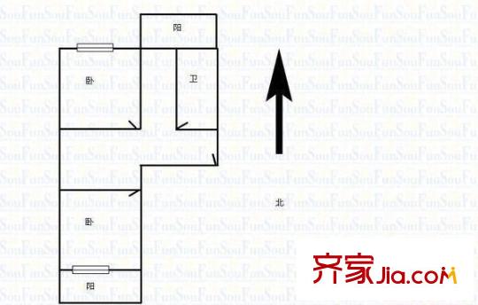 山西日?qǐng)?bào)宿舍 2室 戶型圖