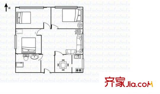 山西日?qǐng)?bào)宿舍 3室 戶型圖