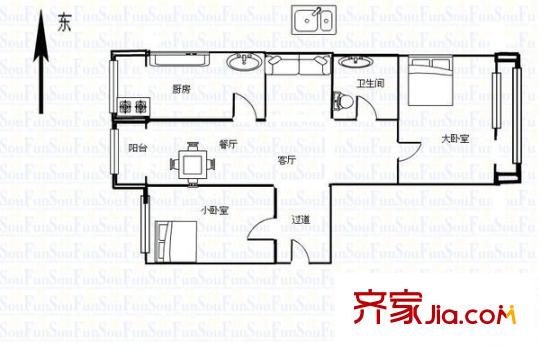 塑料五廠宿舍 2室 戶型圖