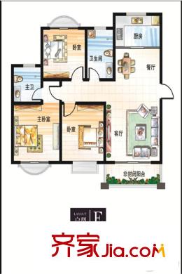 山水新城二期81#91#96#E戶型 3室2廳2衛(wèi)1廚
