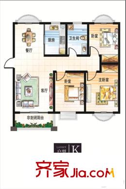 山水新城二期81#91#96#K戶型 3室2廳1衛(wèi)1廚