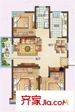 海信花伴里1#、2#和3#標(biāo)準(zhǔn)層邊戶A戶型 3室2廳1衛(wèi)1廚