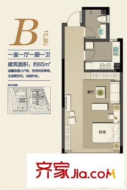 紅豆杉養(yǎng)生谷B戶型圖 1室1廳1衛(wèi)1廚