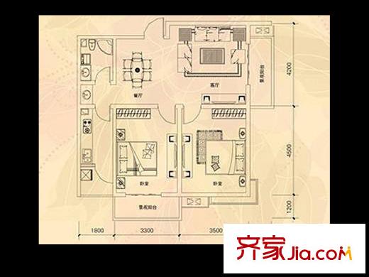 金林佳園戶型圖2期C戶型 2室2廳1衛(wèi)1廚