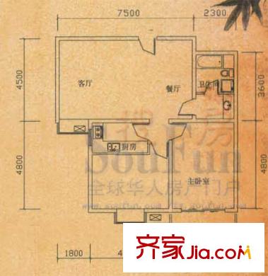 翰府戶型圖A座B戶型 2室2廳1衛(wèi)1廚