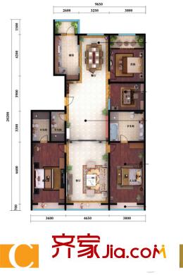 澤潤世家公館1號樓標準層C戶型 4室2廳3衛(wèi)1廚