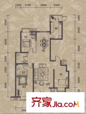 安泰花園戶型圖4#樓C戶型 3室2廳2衛(wèi)1廚