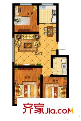 吉上太和城三期戶型圖 3室2廳1衛(wèi)1廚