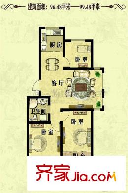 吉上太和城C戶型圖 3室2廳1衛(wèi)1廚
