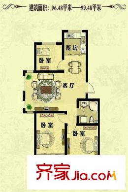 吉上太和城D戶型圖 3室2廳1衛(wèi)1廚