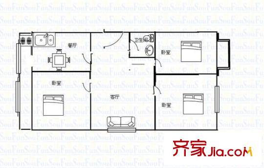 金剛堰小區(qū) 3室 戶型圖