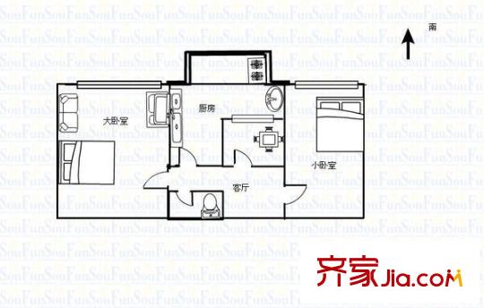 傳染病醫(yī)院家屬樓 2室 戶型圖