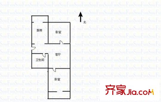 傳染病醫(yī)院家屬樓 2室 戶型圖