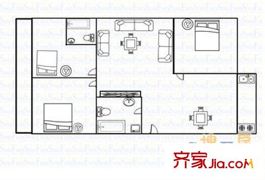 建業(yè)小區(qū) 3室 戶型圖