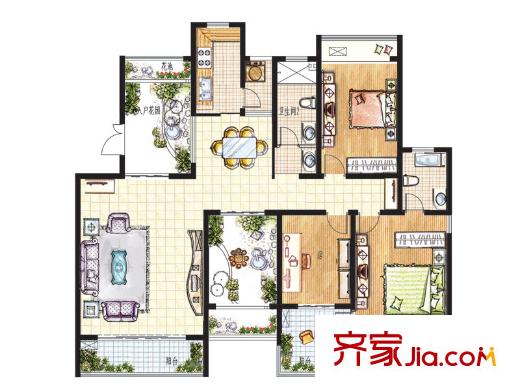 奧潤馨海國際城二期16#-21#標準層馨海居戶型 3室2廳2衛(wèi)1廚