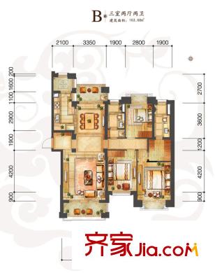 公元海1-7號(hào)樓B戶型圖 3室2廳2衛(wèi)1廚