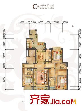 公元海1-7號(hào)樓C戶型圖 4室2廳3衛(wèi)1廚