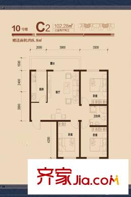 濱河城?左岸10#樓C2戶型 3室2廳2衛(wèi)1廚