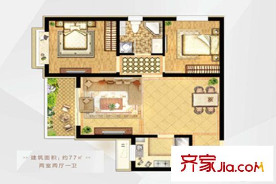 青島東方影都星光島1-8#標(biāo)準(zhǔn)層A3戶型圖 2室2廳1衛(wèi)